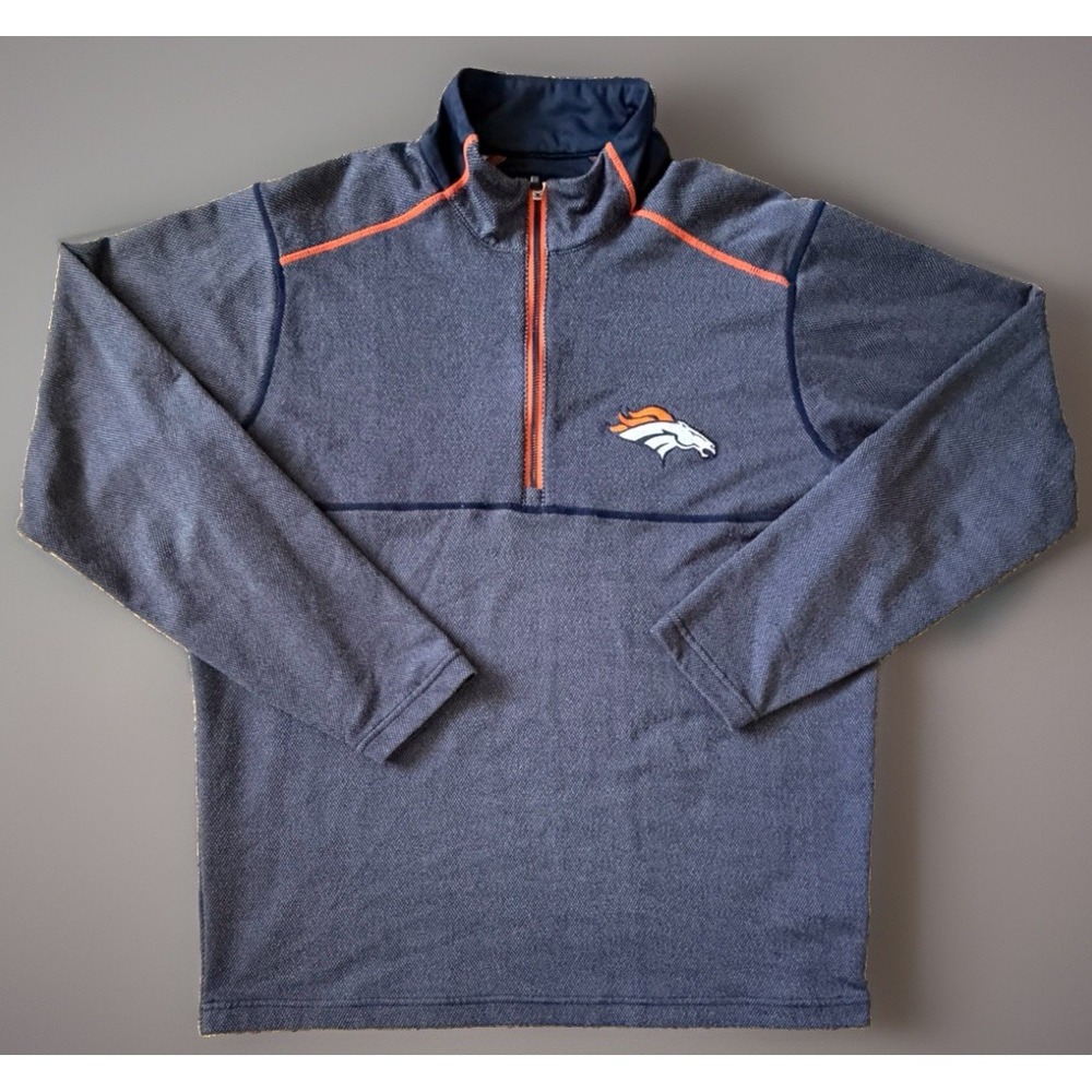 Denver Broncos Antigua Long Sleeve 1/4 Zip Pullover Shirt Logo Blue Large JBHS